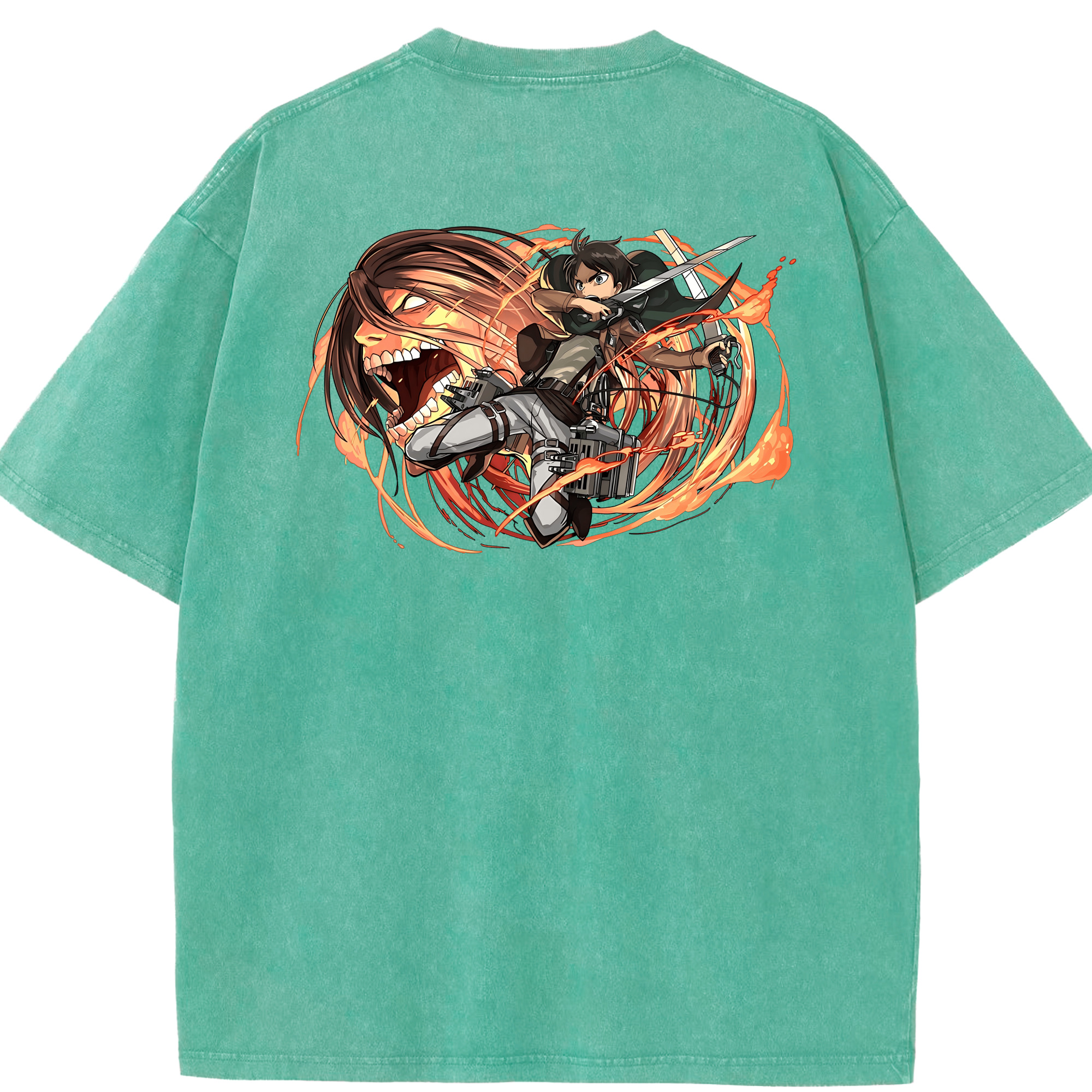 （画像用） 進撃の巨人 エレン･イェーガー Attack on Titan Eren Jäger 綿100% ヴィンテージ風 半袖Tシャツ（背面プリント）